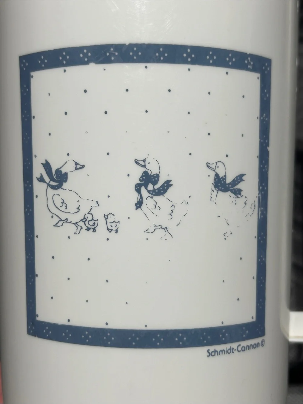 Schmidt-Cannon Vintage Cottage Core White/Blue Goose Pattern Pitcher